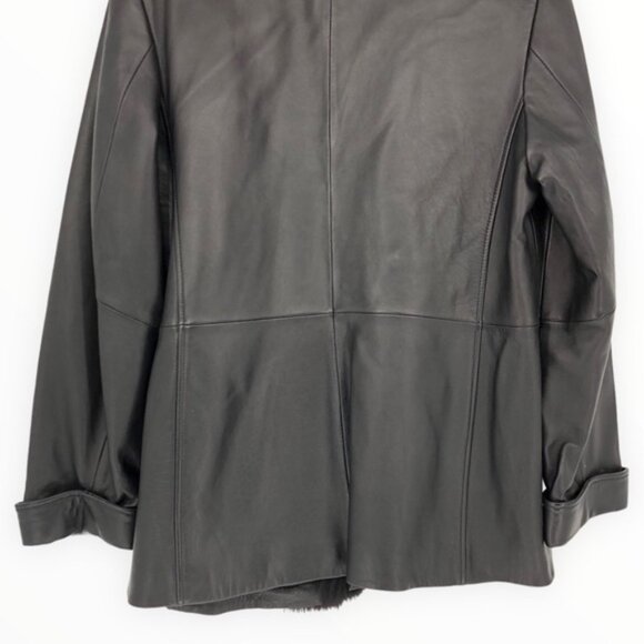 90’s Vintage Black Lambskin Leather Blue Fox Fur Collar Trim Jacket - Picture 7 of 14